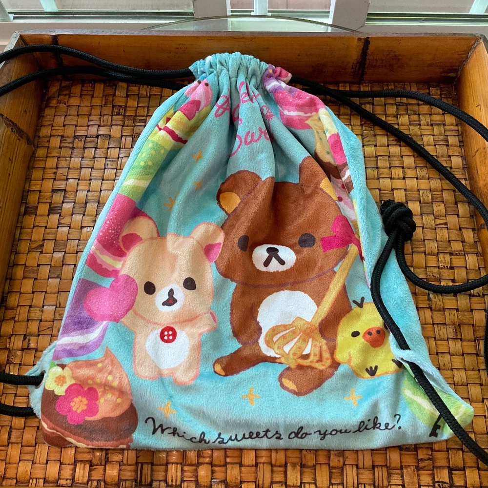 Rilakkuma Sweets! Blue Soft Drawstring Backpack - Rare!